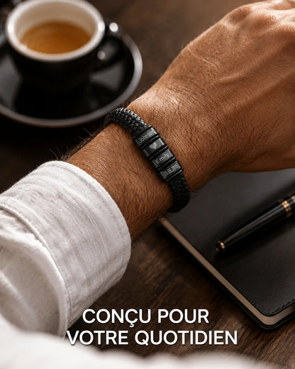 Bracelet "Héritage" — Cuir Tressé &amp; Perles Gravées