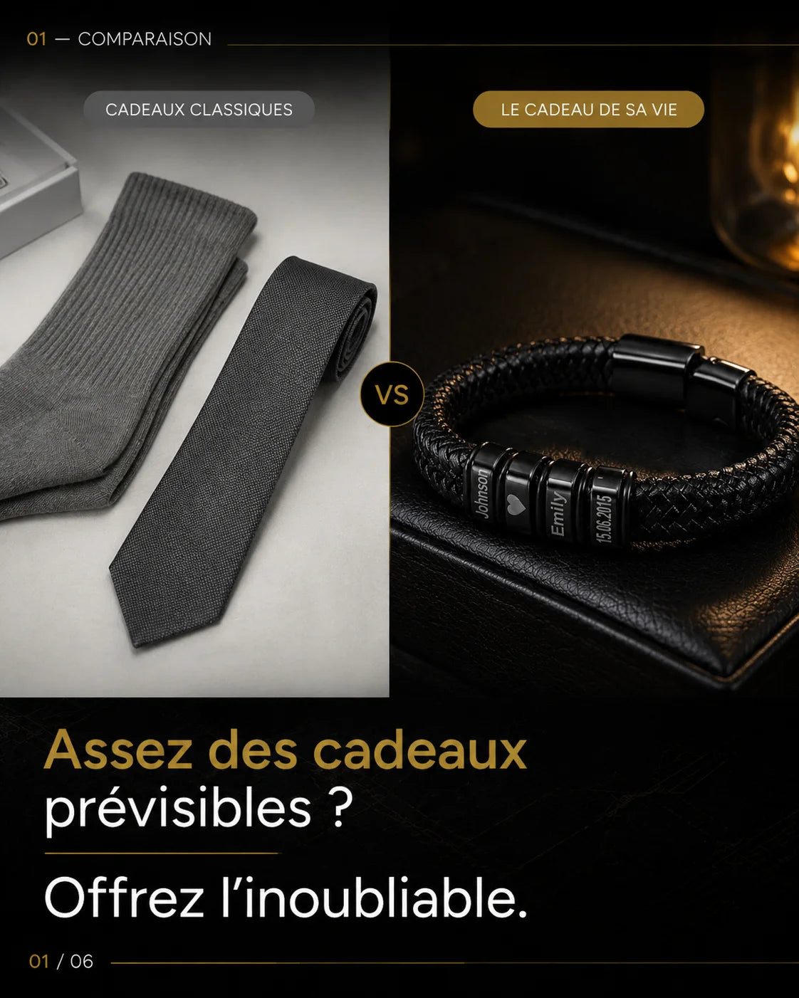 Bracelet "Héritage" — Cuir Tressé &amp; Perles Gravées