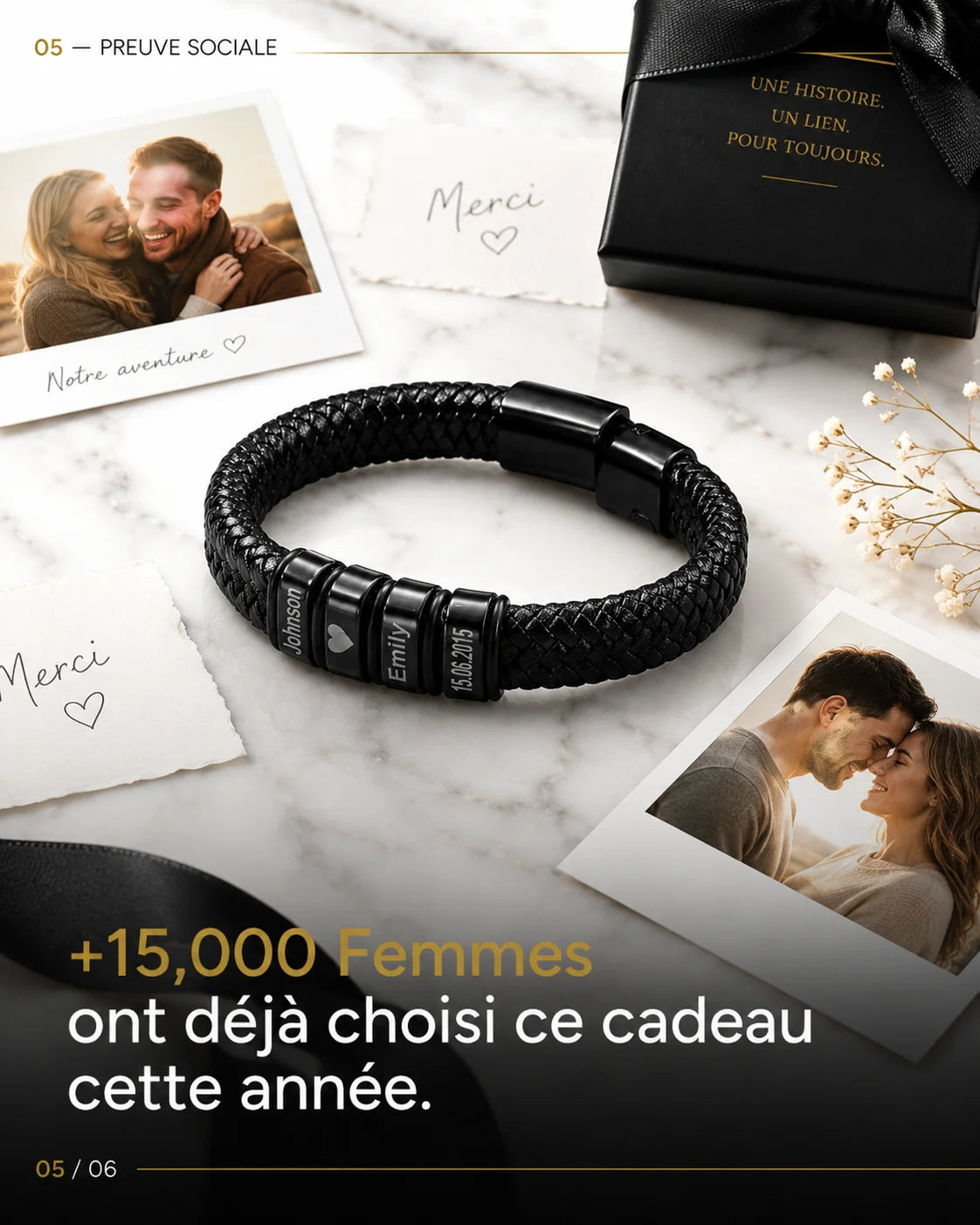 Bracelet "Héritage" — Cuir Tressé &amp; Perles Gravées