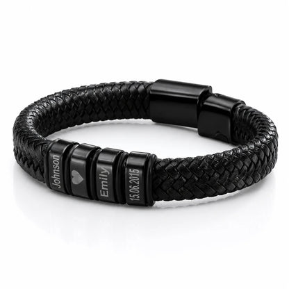Bracelet "Héritage" — Cuir Tressé &amp; Perles Gravées