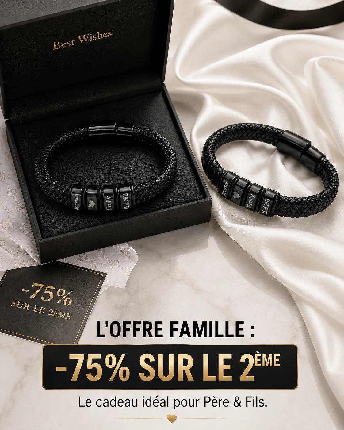 Bracelet "Héritage" — Cuir Tressé &amp; Perles Gravées
