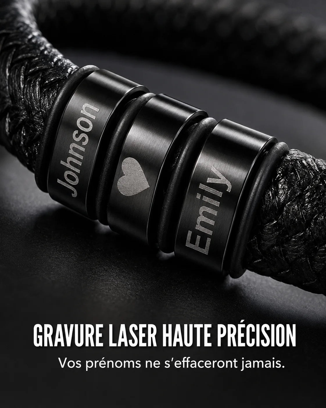 Bracelet "Héritage" — Cuir Tressé &amp; Perles Gravées