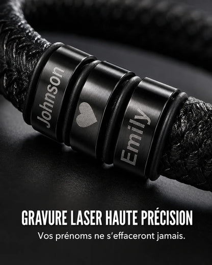 Bracelet "Héritage" — Cuir Tressé &amp; Perles Gravées