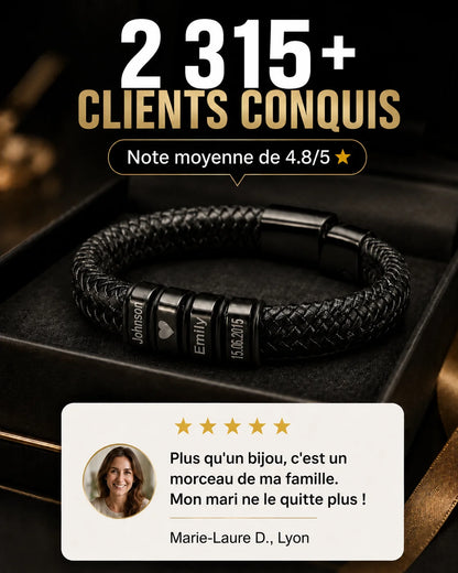 Bracelet "Héritage" — Cuir Tressé &amp; Perles Gravées